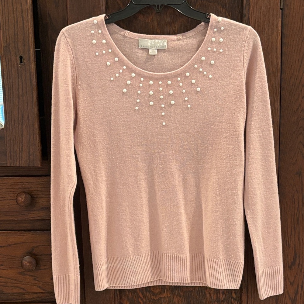 Carolyn Taylor Pink Sweater with White Bead Accents